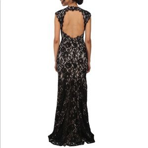 Women's Black Stretch Lace Long Gown W/ Open Back